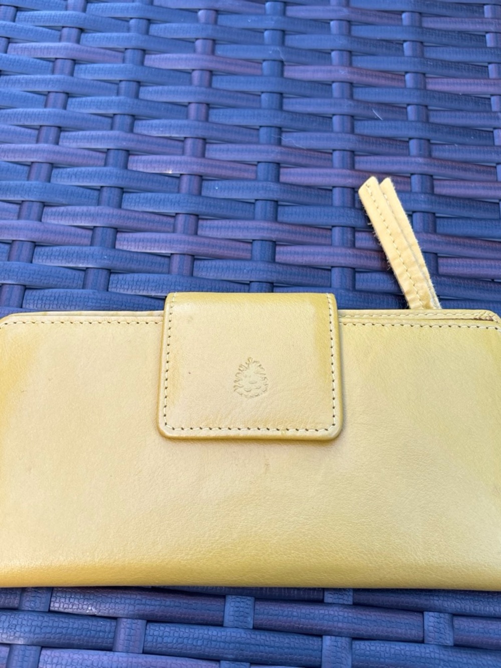 Yellow Leather Zip-Around Wallet with Snap Flap